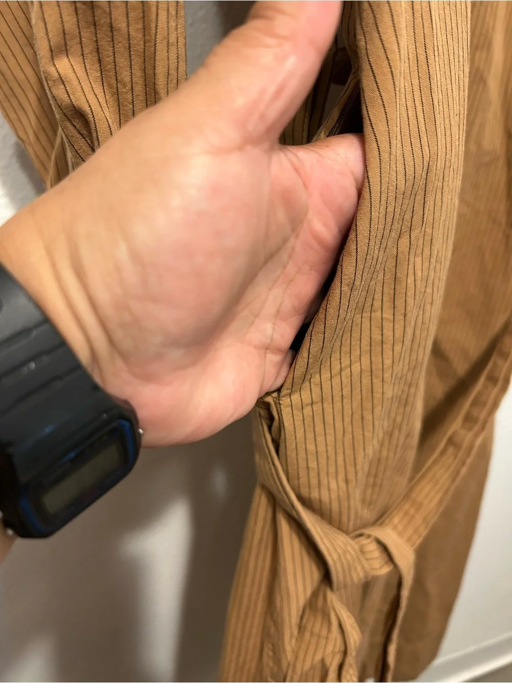 Tie-Waist Maxi Shirt Dress in Camel